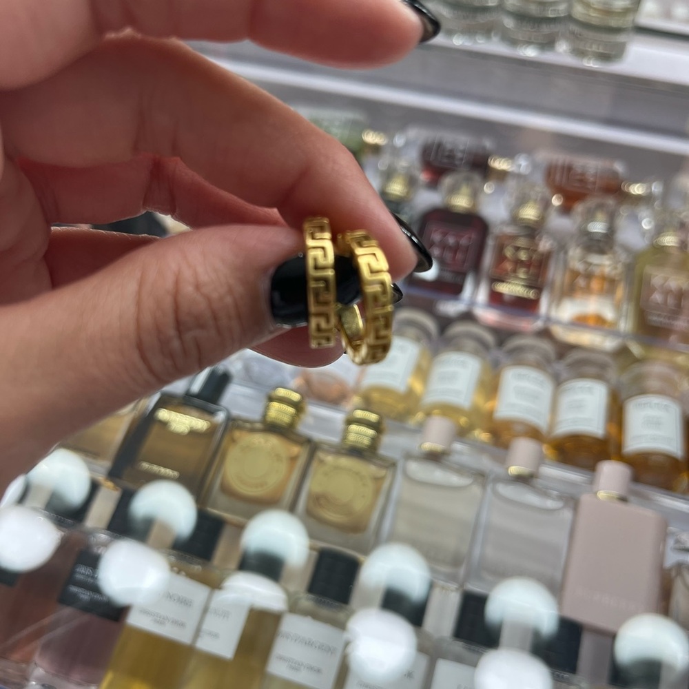 Yellow Greek Key Pattern Hoop Earrings - Picture 1 of 4